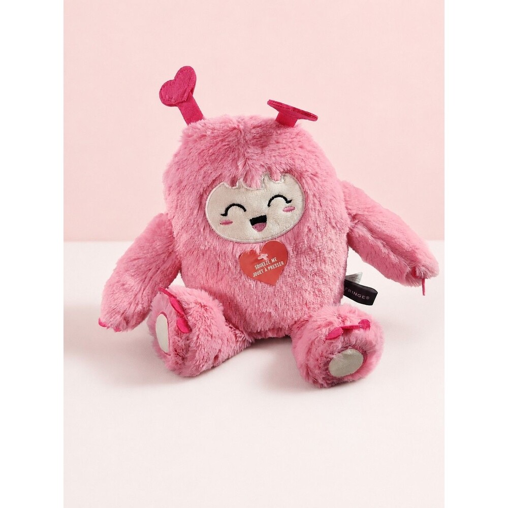 Fringe Studio Pink Love Monster Plush Squeaky Dog Toy 10” Valentine’s Day Heart